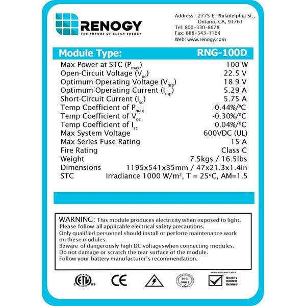 Renogy 100 Watt 12 Volt Monocrystalline Solar Starter Kit with PWM charger controller 30A