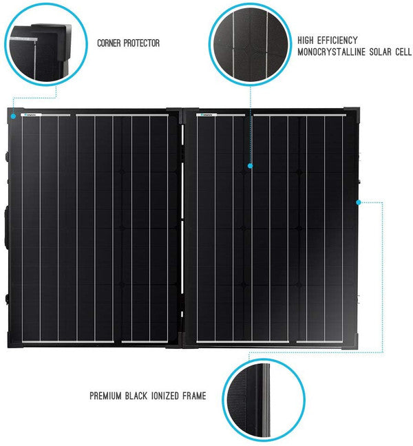 Renogy 100 Watt 12 Volt Monocrystalline Foldable Portable Solar Suitcase with Voyager Waterproof Charge Controller