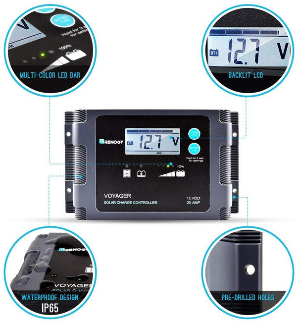 Renogy 100 Watt 12 Volt Monocrystalline Foldable Portable Solar Suitcase with Voyager Waterproof Charge Controller